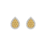 10K Yellow Gold 0.20Ct Ladies Halo Earrings With Nugget Design And Round Diamond Sparkle. A Modern Fine Jewelry Piece Ideal For Gifting Or Daily Wear.