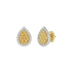 10K Yellow Gold 0.20Ct Ladies Halo Earrings With Nugget Design And Round Diamond Sparkle. A Modern Fine Jewelry Piece Ideal For Gifting Or Daily Wear. - Image 3