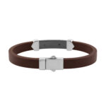 Men’S Sterling Silver White Bracelet With Brown Leather Strap And Central Black Accent ’ 0.25Ct - Image 2