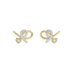 Elegant 10K Yellow Gold Ladies Earrings Featuring A Clustered Heart Design With Twisted Detailing And 0.10 Ct Round Diamonds. Romantic Fine Jewelry Fo