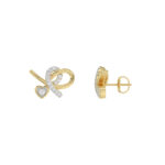 Elegant 10K Yellow Gold Ladies Earrings Featuring A Clustered Heart Design With Twisted Detailing And 0.10 Ct Round Diamonds. Romantic Fine Jewelry Fo - Image 2
