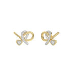 Elegant 10K Yellow Gold Ladies Earrings Featuring A Clustered Heart Design With Twisted Detailing And 0.10 Ct Round Diamonds. Romantic Fine Jewelry Fo - Image 3