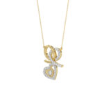 Stylish 10K Yellow Gold 0.15Ct Ladies Necklace Featuring Intertwined Double Hearts And Diamond Accents. A Delicate And Elegant Fine Jewelry - Image 3