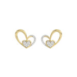 Elegant 10K Yellow Gold Fashion Earrings Featuring A Double Heart Design With 0.15 Ct Round Diamonds. A Romantic And Stylish Ladies Jewelry