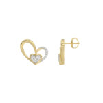 Elegant 10K Yellow Gold Fashion Earrings Featuring A Double Heart Design With 0.15 Ct Round Diamonds. A Romantic And Stylish Ladies Jewelry - Image 2