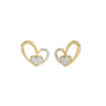 Elegant 10K Yellow Gold Fashion Earrings Featuring A Double Heart Design With 0.15 Ct Round Diamonds. A Romantic And Stylish Ladies Jewelry - Image 3
