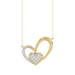 Elegant 10K Yellow Gold Fashion Pendant Featuring A Double Heart Design With 0.15 Ct Round Diamonds. A Romantic And Stylish Ladies Jewelry