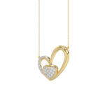 Elegant 10K Yellow Gold Fashion Pendant Featuring A Double Heart Design With 0.15 Ct Round Diamonds. A Romantic And Stylish Ladies Jewelry - Image 3