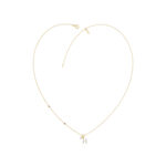 Stylish 10K Yellow Gold Ladies “H” Letter Necklace Featuring Round Ruby Diamonds And Pearl Accents. A Delicate And Personalized Fine Jewelry