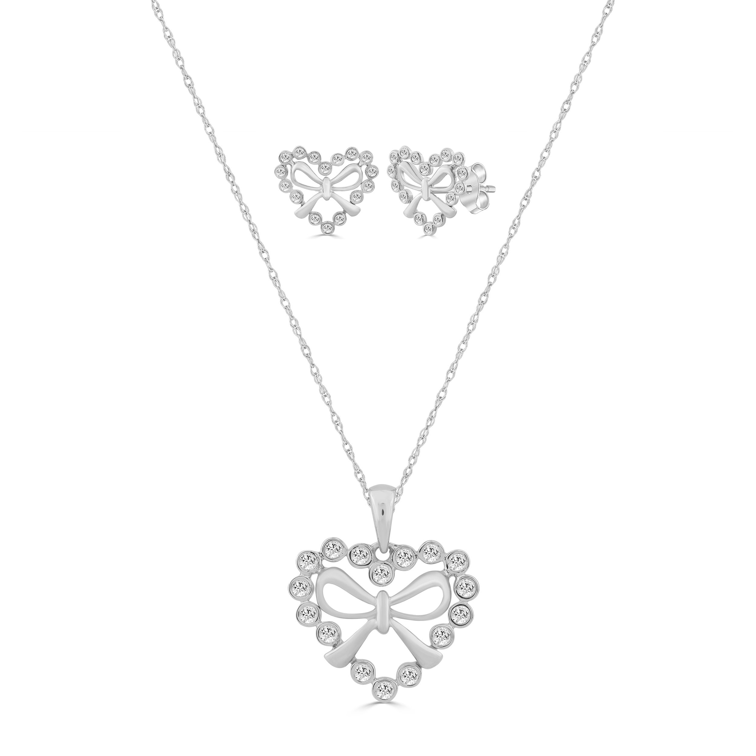 18703139_348649W-SS.jpg Sterling Silver Ladies 0.13CT Round Diamond Heart Pendant With Chain Elegant Fashion Jewelry Necklace - Image 1
