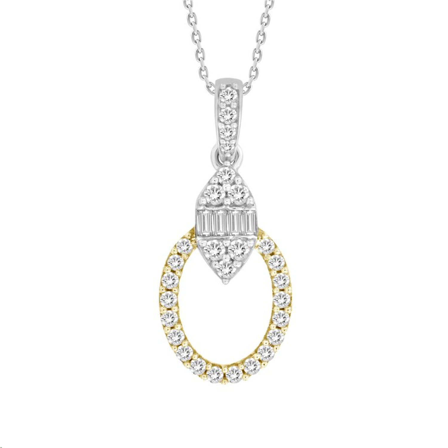 19205320_308309Y-A-4937485.jpg LADIES PENDANT WITH CHAIN 0.25CT ROUND/BAGUETTE DIAMOND 14K YELLOW GOLD - Image 1