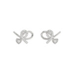Elegant 10K White Gold Ladies Earrings Featuring A Clustered Heart Design With Twisted Detailing And 0.10 Ct Round Diamonds. Romantic Fine Jewelry For