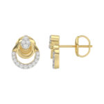 Stylish 10K Yellow Gold Ladies Diamond Earrings With Double Circle Design And 0.13 Ct Round Diamonds. A Timeless And Elegant Fashion Jewelry Piece - Image 2