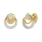 Stylish 10K Yellow Gold Ladies Diamond Earrings With Double Circle Design And 0.13 Ct Round Diamonds. A Timeless And Elegant Fashion Jewelry Piece - Image 3