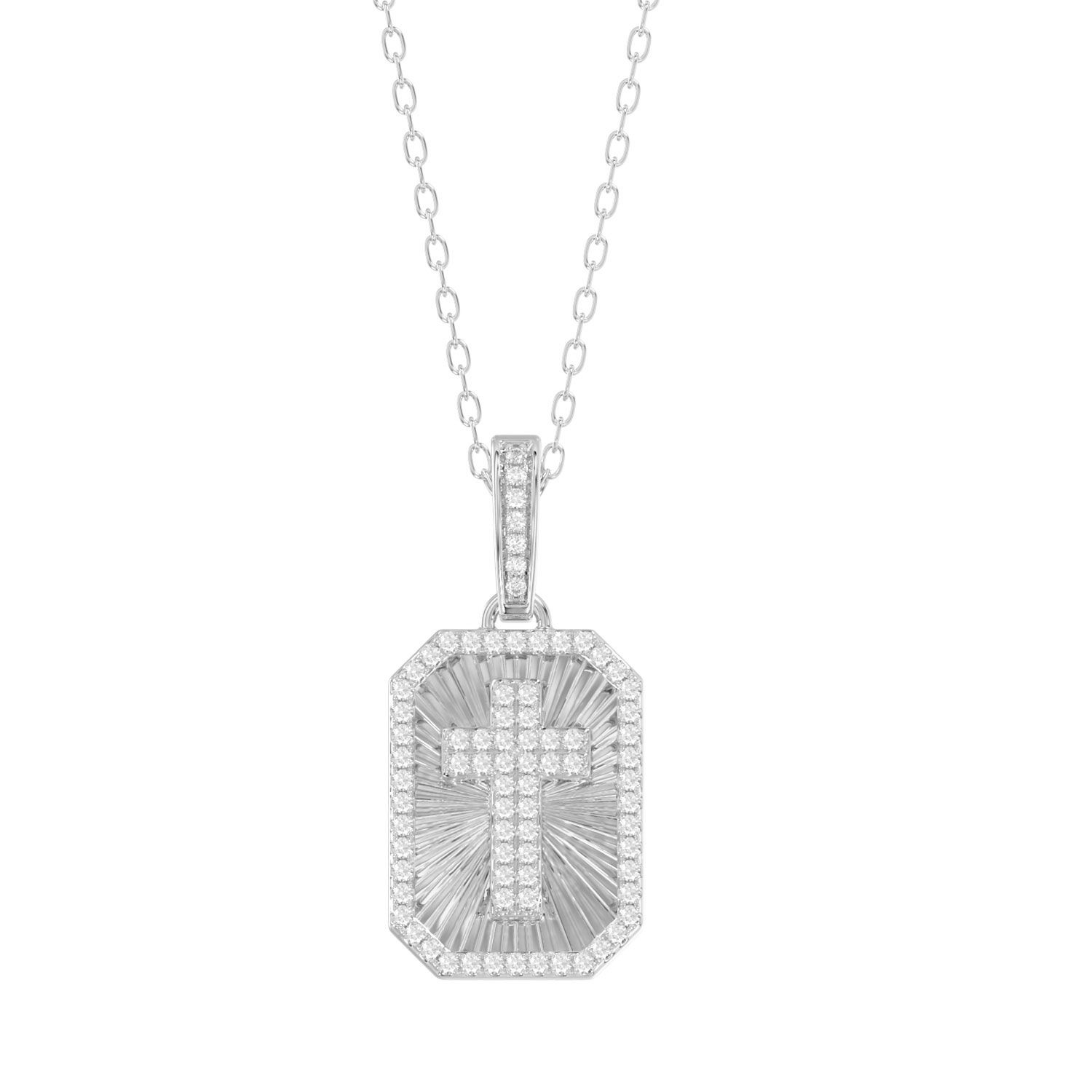 20262013_342382W-SS.jpg Sterling Silver Ladies 0.20CT Round Diamond Cross Pendant With Chain Elegant Fashion Jewelry - Image 1