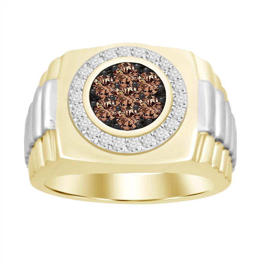 MEN'S RING 0.50CT ROUND DARK BROWN DIAMOND 10K WHITE/YELLOW GOLD | MJ ...