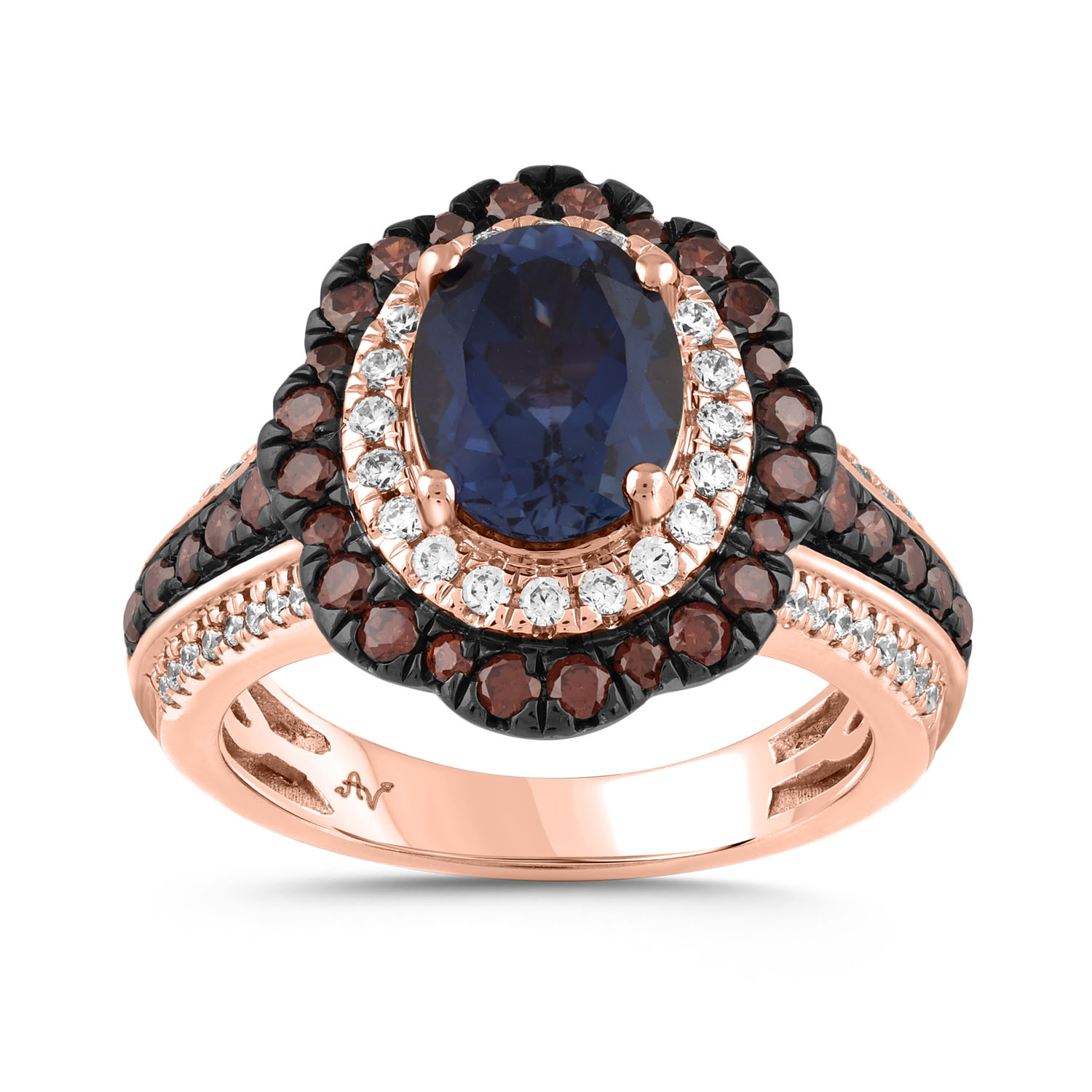 20497838_323735R-NT-A-58631.jpg LADIES RING 3.00CT ROUND/DARK BROWN/OVAL SAPPHIRE DIAMOND 14K ROSE GOLD (CENTER STONE OVAL SAPPHIRE DIAMOND 2.00CT) - Image 1