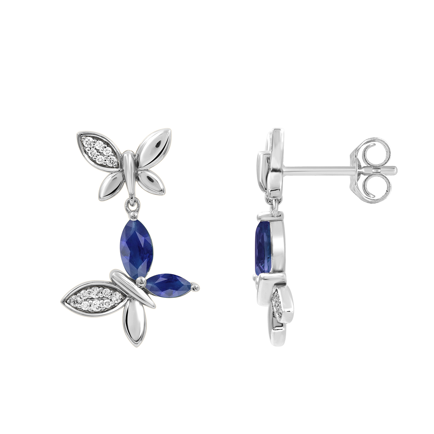 20597031_318051W-NT-A.jpg LADIES EARRING 1.55CT ROUND/MARQUISE/BLUE SAPHIRE DIAMOND 14K WHITE GOLD (CENTER STONE MARQUISE BLUE SAPHIRE-1.40CT) - Image 1