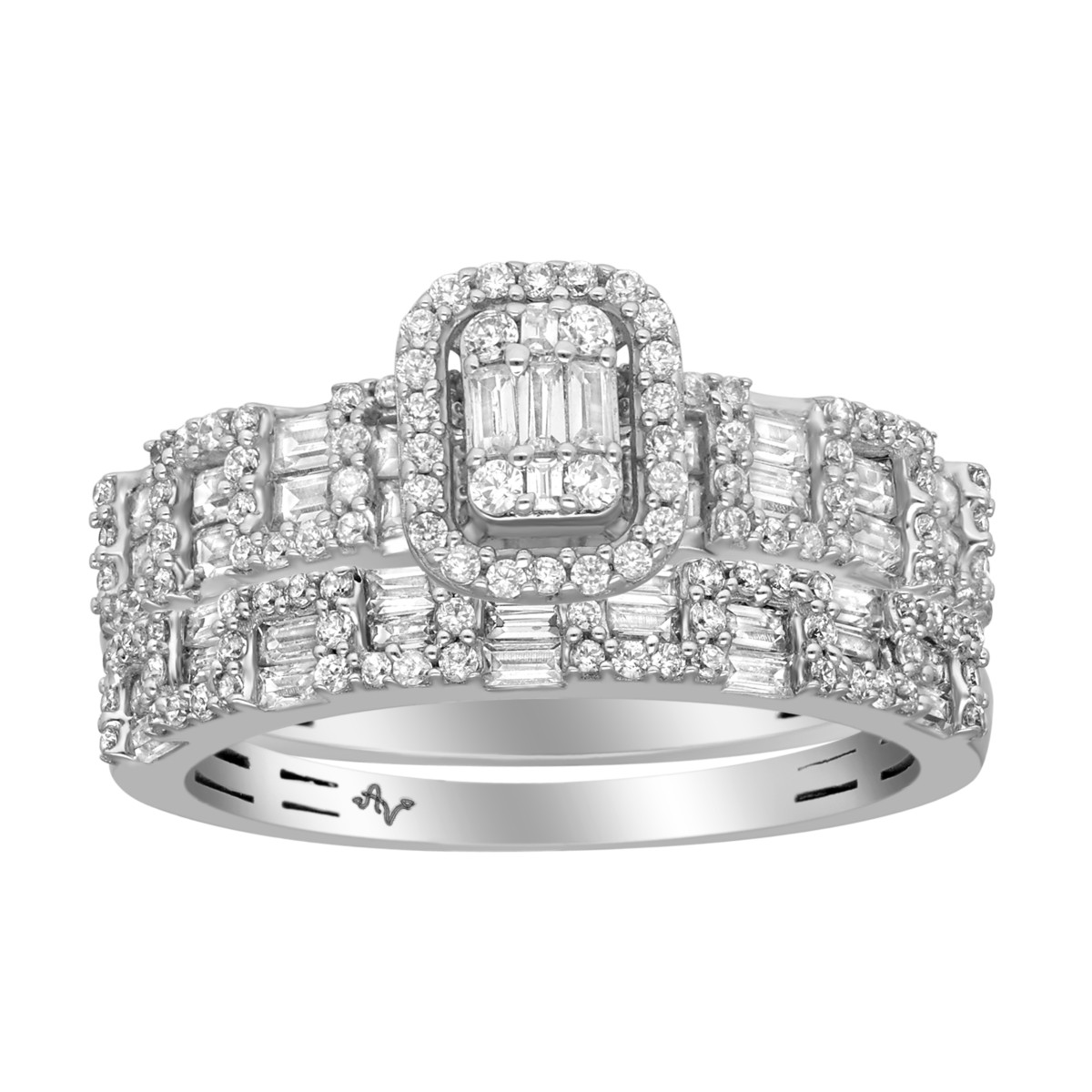 20892086_329352W-A-59217.jpg LADIES BRIDAL SET 1.00CT ROUND/BAGUETTE DIAMOND 14K WHITE GOLD - Image 1