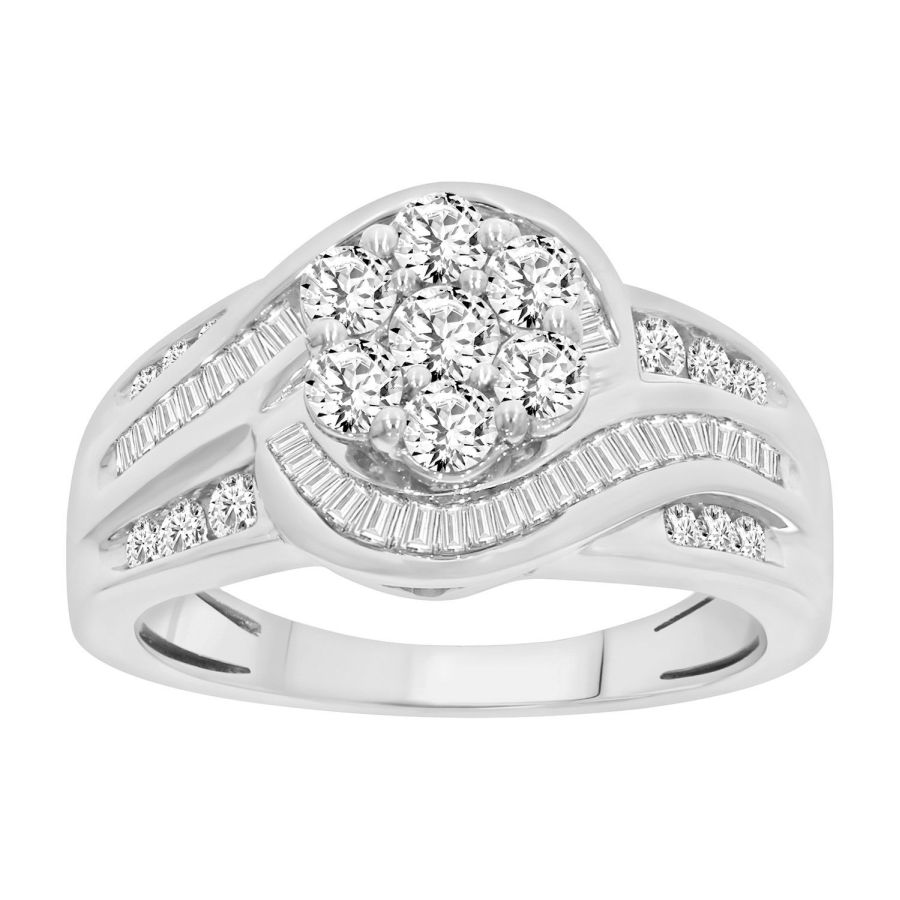20914441_242739W-A-39921.jpg LADIES RING 1.00CT ROUND/BAGUETTE DIAMOND 14K WHITE GOLD (SI QUALITY) - Image 1