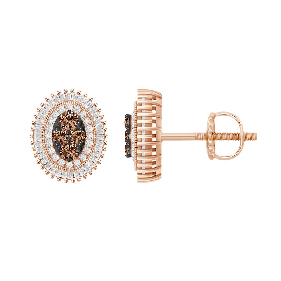 20920372_203297R-A-35680.jpg LADIES EARRINGS 0.60CT ROUND/BAGUETTE DARK BROWN DIAMOND 14K ROSE GOLD (SI QUALITY) - Image 1