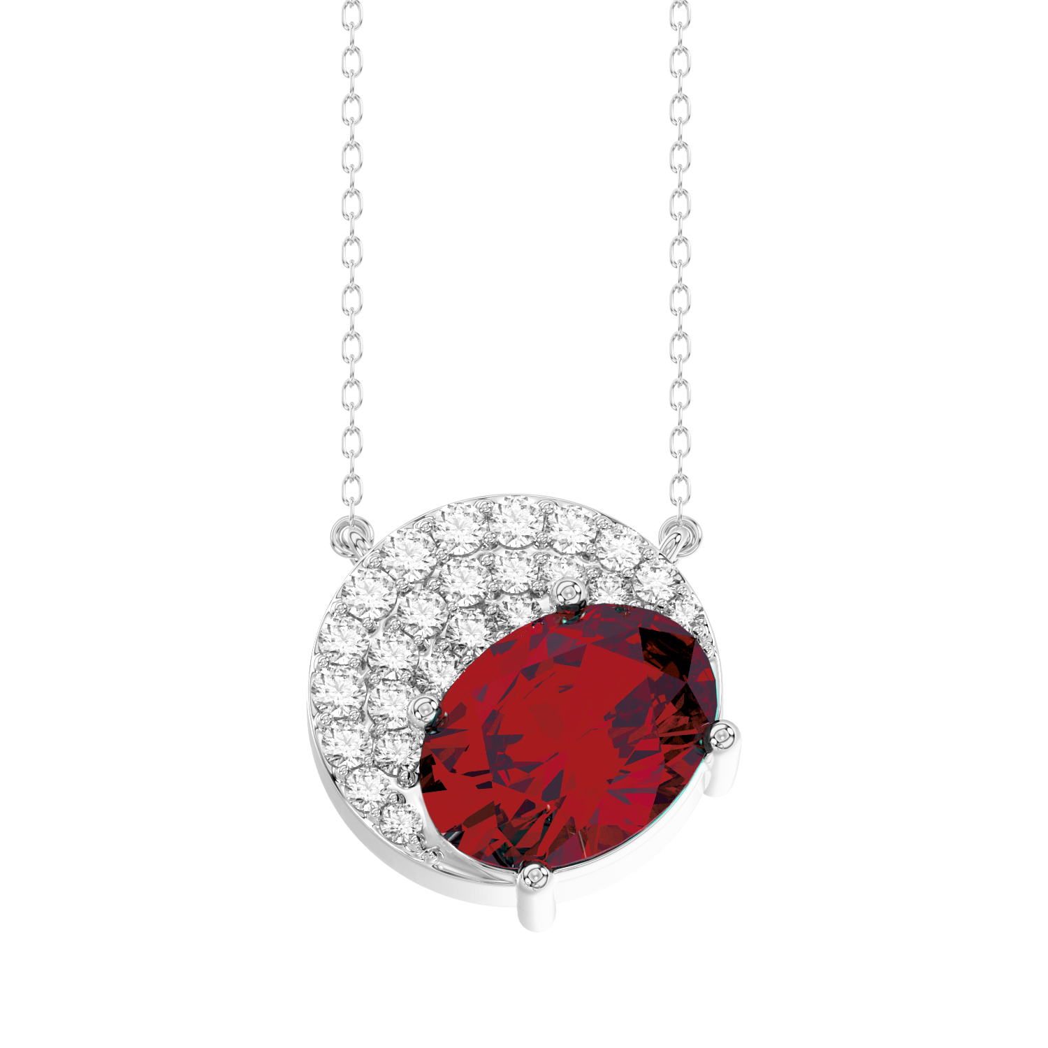 20920937_317841W-NT-A-53064.jpg LADIES PENDANT WITH CHAIN 1.15CT ROUND/OVAL/EMERALD DIAMOND 14K WHITE GOLD (CENTER STONE OVAL DIAMOND 1.00CT) - Image 1