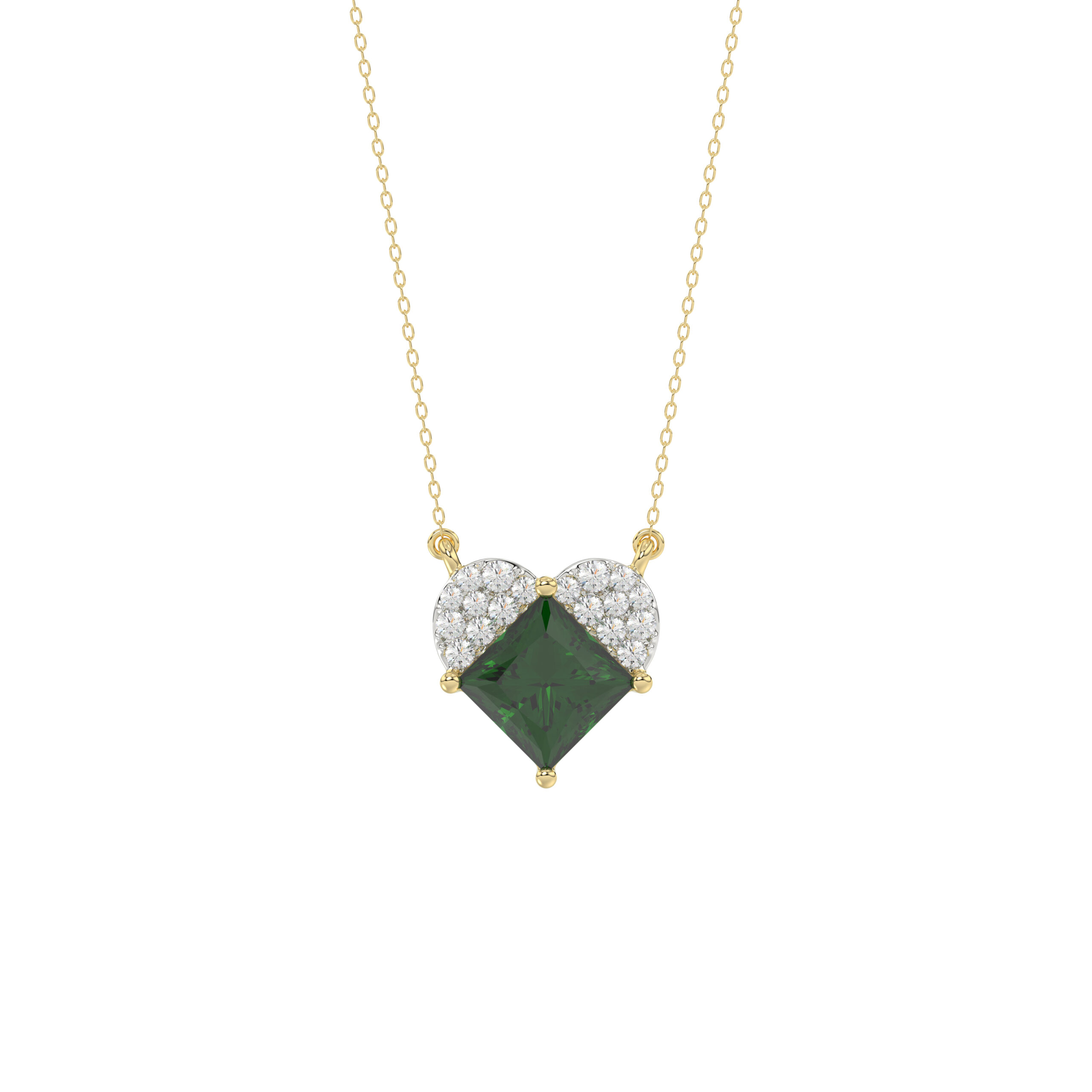 20920950_317553Y-NT-A-53065.jpg LADIES PENDANT 1.45CT ROUND/GREEN EMERALD PRINCESS DIAMOND 14K YELLOW GOLD (GREEN EMERALD PRINCESS 1.32CT) - Image 1