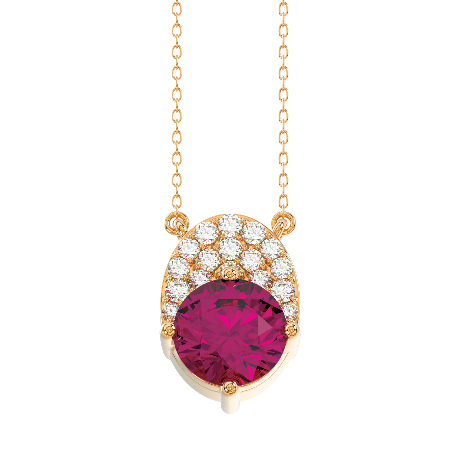 20920954_317556R-NT-A-53068.jpg LADIES PENDANT WITH CHAIN 1.35CT ROUND/RUBY DIAMOND 14K ROSE GOLD (CENTER STONE RUBY ROUND 1.00CT) - Image 1