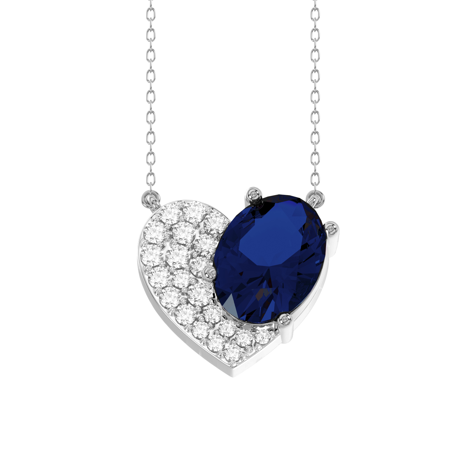 20921120_318141W-NT-A-53407.jpg LADIES PENDANT WITH CHAIN 1.65CT ROUND/OVAL/BLUE SAPPHIRE DIAMOND 14K WHITE GOLD (CENTER STONE OVAL BLUE SAPPHIRE-1.50CT) - Image 1