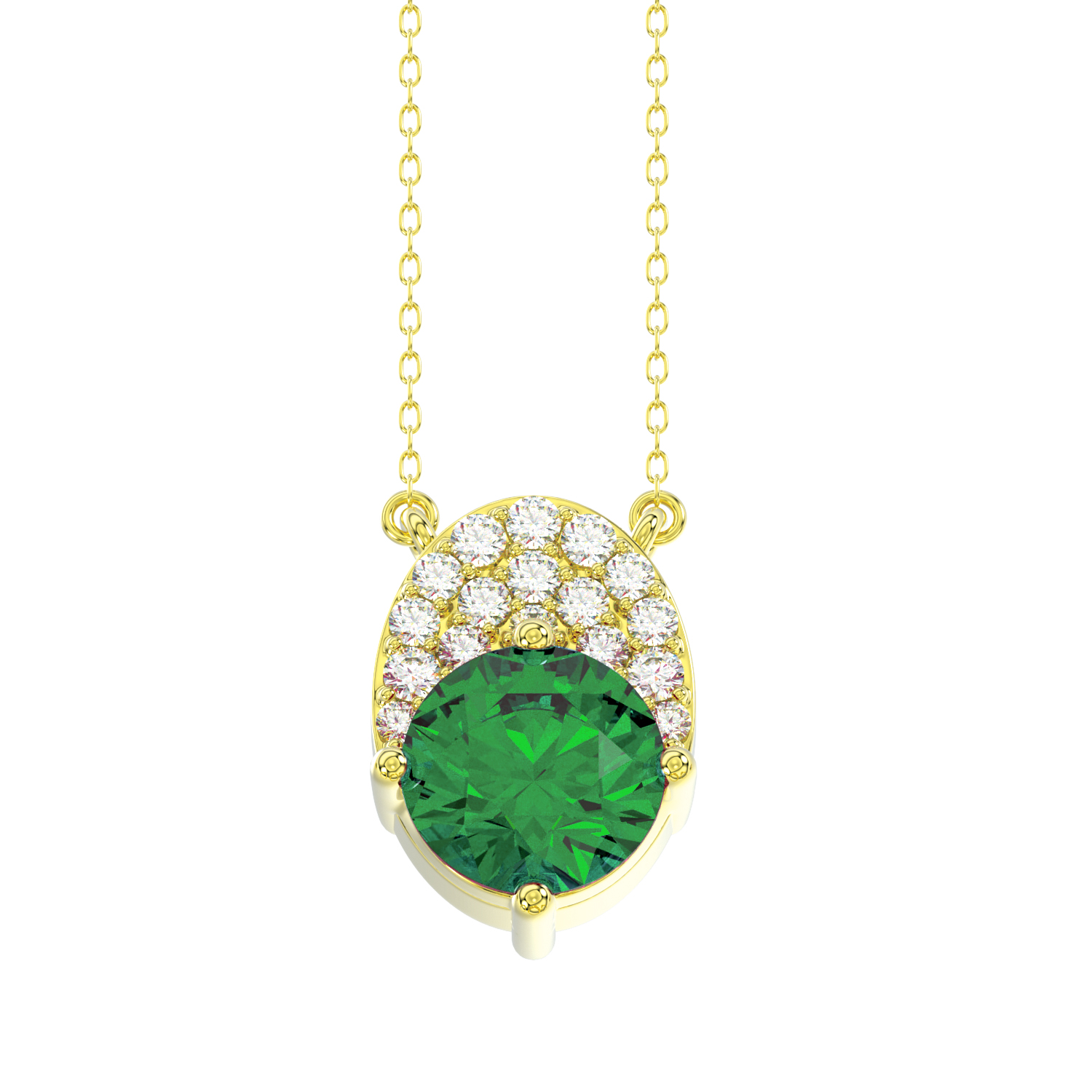 20921162_317885Y-NT-A-53433.jpg LADIES PENDANT WITH CHAIN 1.35CT ROUND/EMERALD DIAMOND 14K YELLOW GOLD (CENTER STONE EMERALD/ROUND-1.20CT) - Image 1
