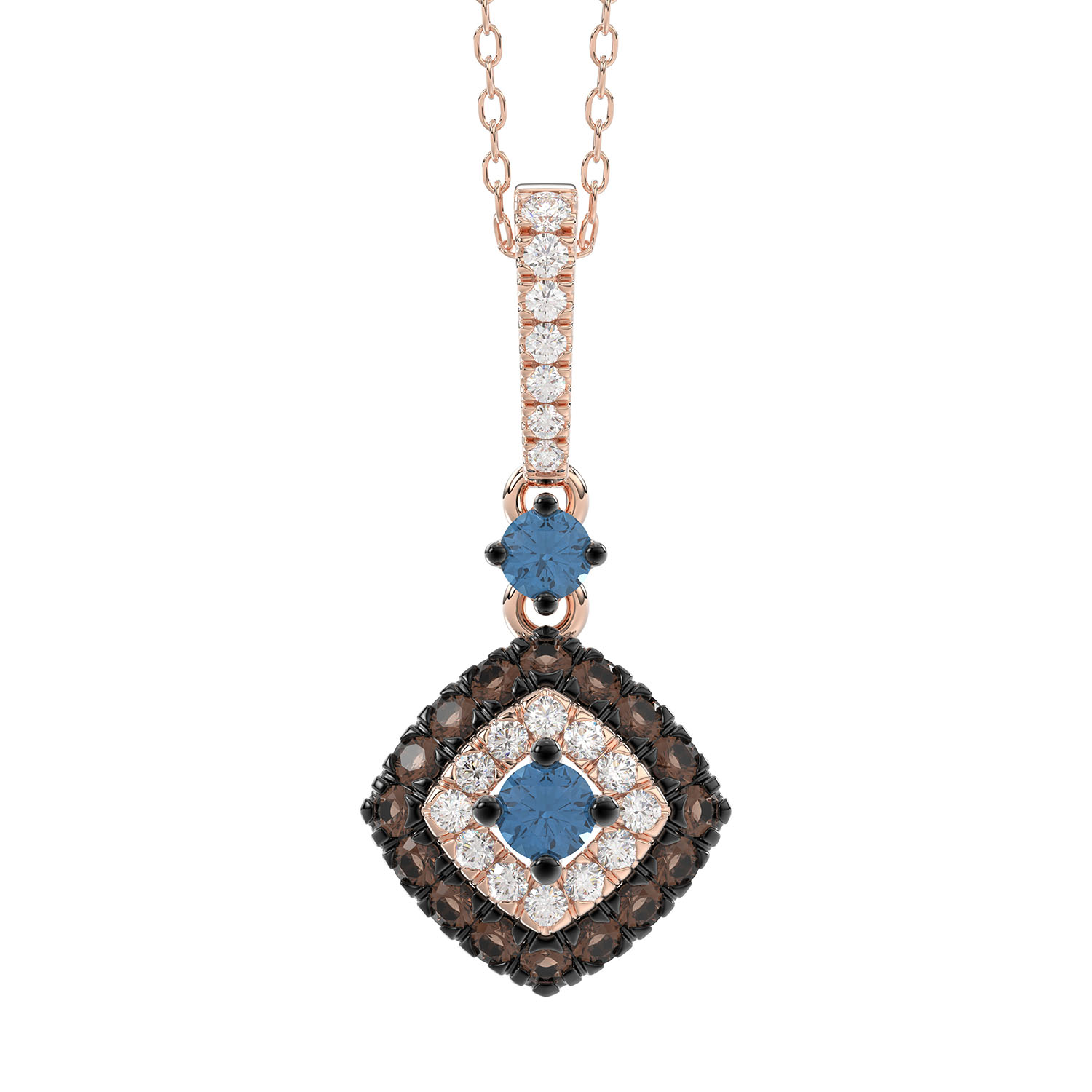 20921475_70824R-58218.jpg LADIES PENDANT WITH CHAIN 0.55CT ROUND/BLUE/DARK BROWN 14K ROSE GOLD (SI QUALITY) - Image 1
