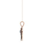 Elegant 14K Rose Gold Hamsa Hand Pendant For Women Featuring 0.50 Ct Round, Dark Brown, And Blue Diamonds. Includes Chain For A Complete Luxury Look. - Image 2