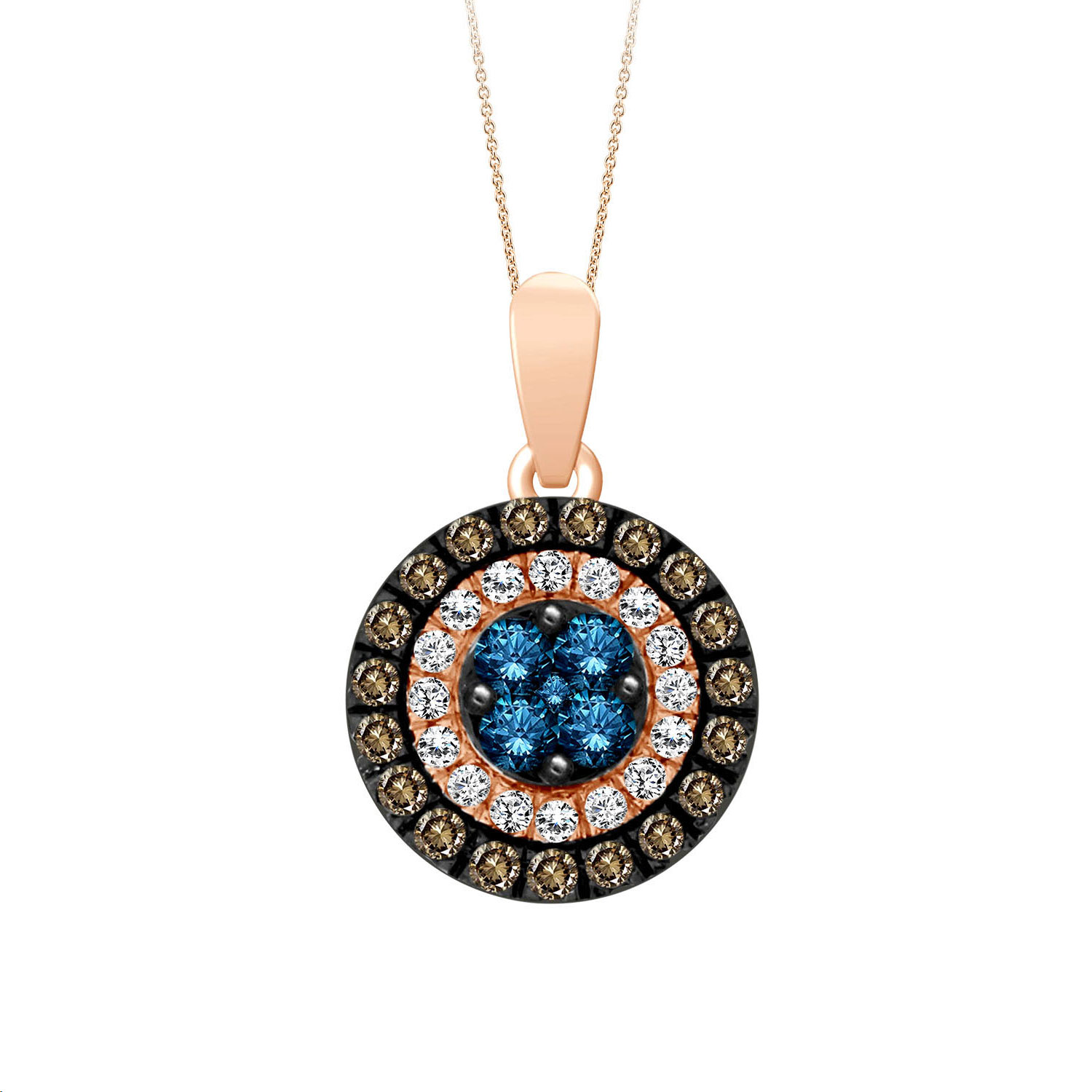 20922707_200591R-5006884.jpg LADIES PENDANT WITH CHAIN 0.60CT ROUND/BLUE SAPPHIRE/DARK BROWN DIAMOND 14K ROSE GOLD - Image 1