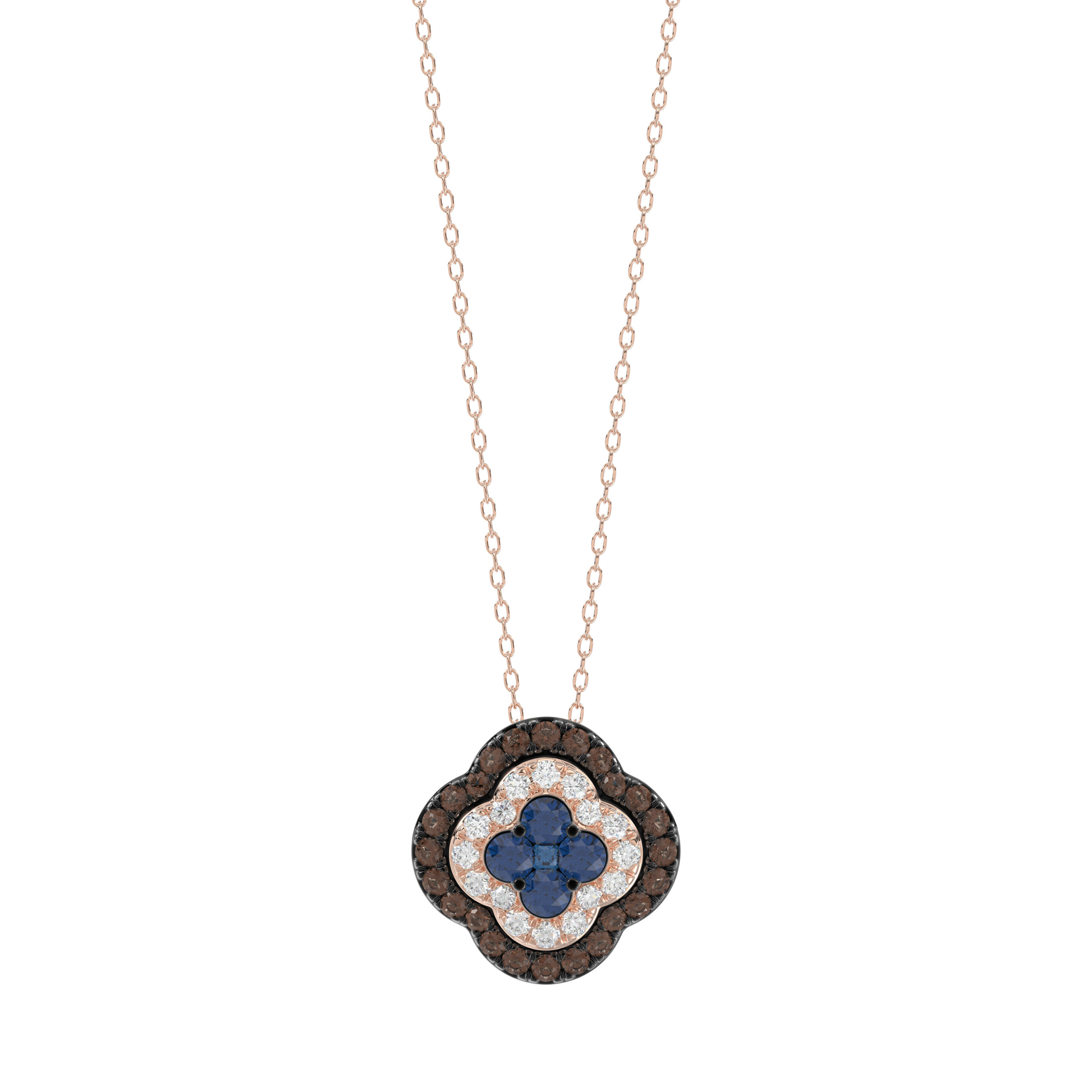 20922787_330426R.jpg Fashion Pendant 14K Rose Gold 0.60Ct Dark Brown & Blue Diamond Cluster Halo Pendant For Women Round Diamond Ladies Fine Jewelry - Image 1