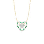 LADIES PENDANT 0.35CT ROUND/GREEN EMERALD BAGUETTE DIAMOND 14K YELLOW GOLD