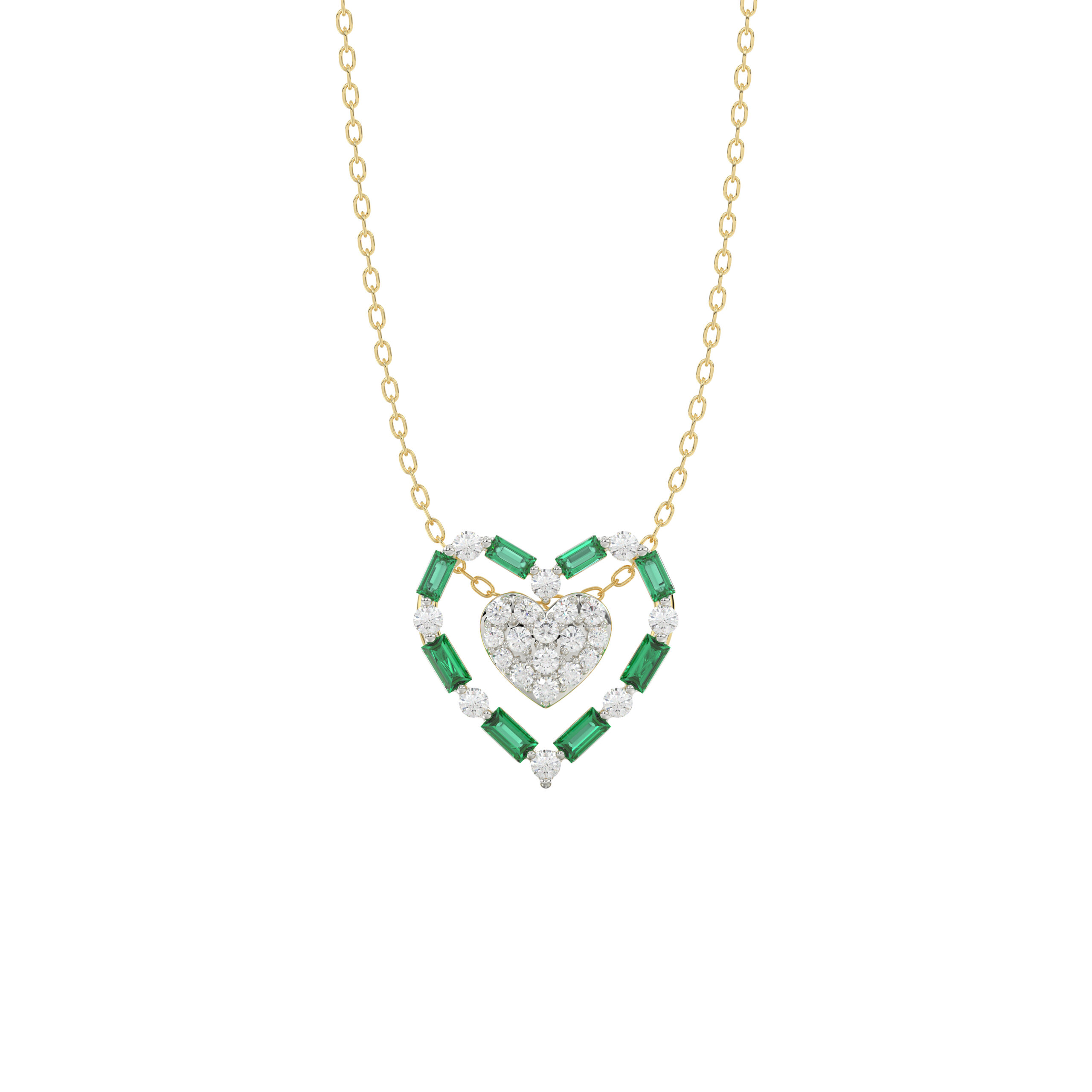 20922798_347794Y-NT-A-5008691.jpg LADIES PENDANT 0.35CT ROUND/GREEN EMERALD BAGUETTE DIAMOND 14K YELLOW GOLD - Image 1