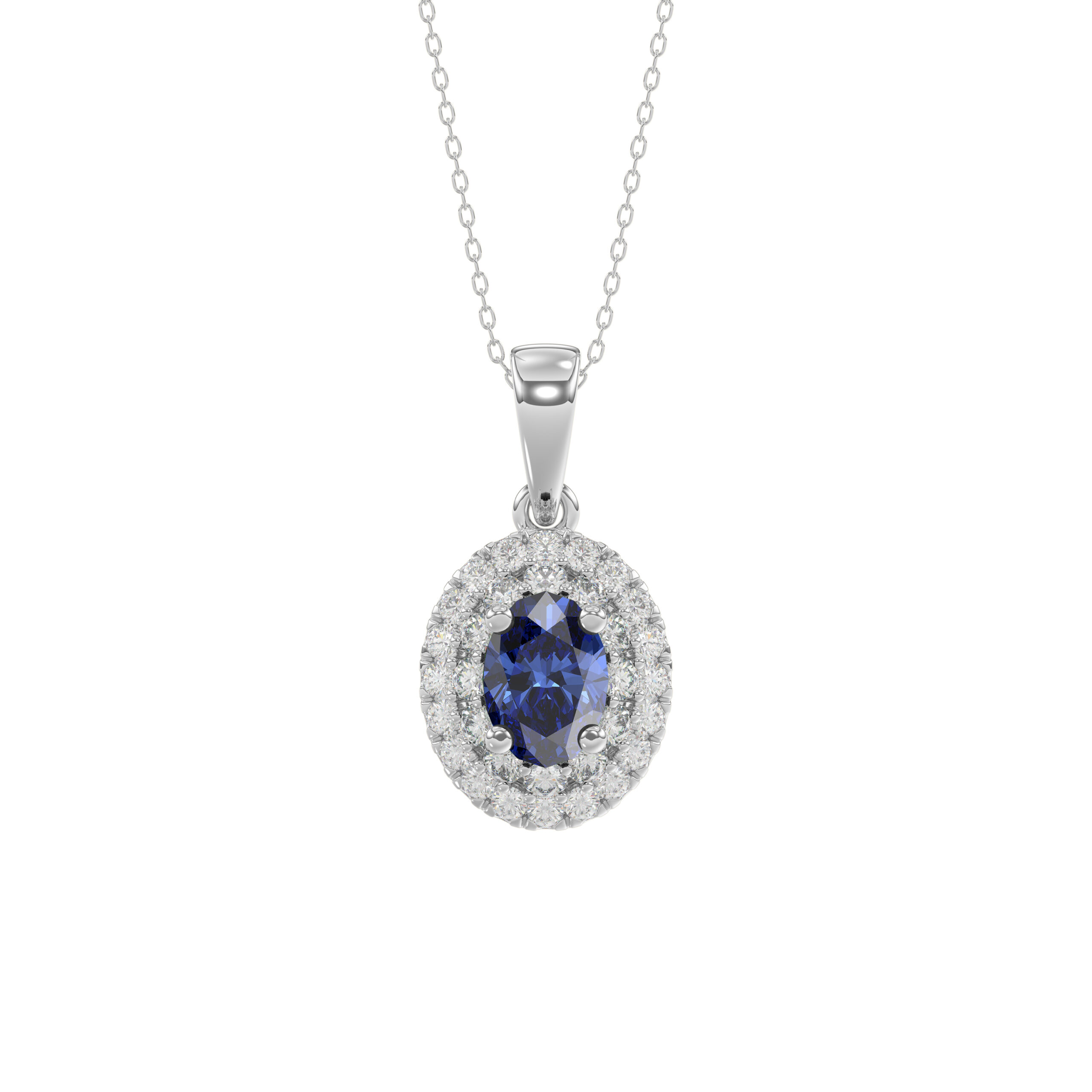 20923153_345547W-NT-A.jpg Elegant 14K White Gold Ladies Pendant Featuring Oval Sapphire And Round Diamond Accents 1.16Ct Includes Chain For A Complete Luxury Look. - Image 1