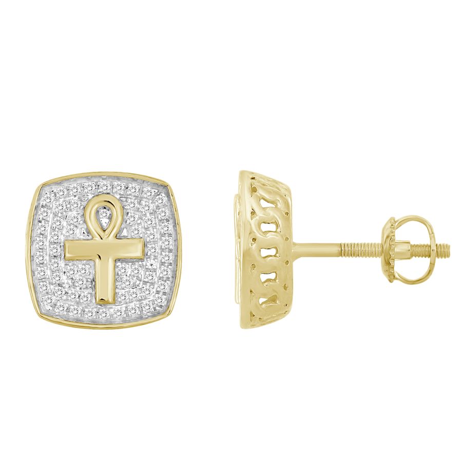 20932988_252372Y-29180.jpg MEN'S STUD EARRINGS 0.25CT ROUND DIAMOND 10K YELLOW GOLD - Image 1