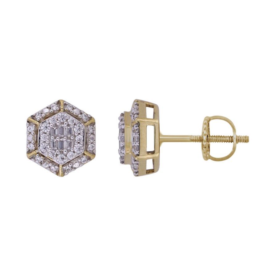 20932996_297656Y-29253.jpg LADIES EARRINGS 0.25CT ROUND/BAGUETTE DIAMOND 10K YELLOW GOLD - Image 1