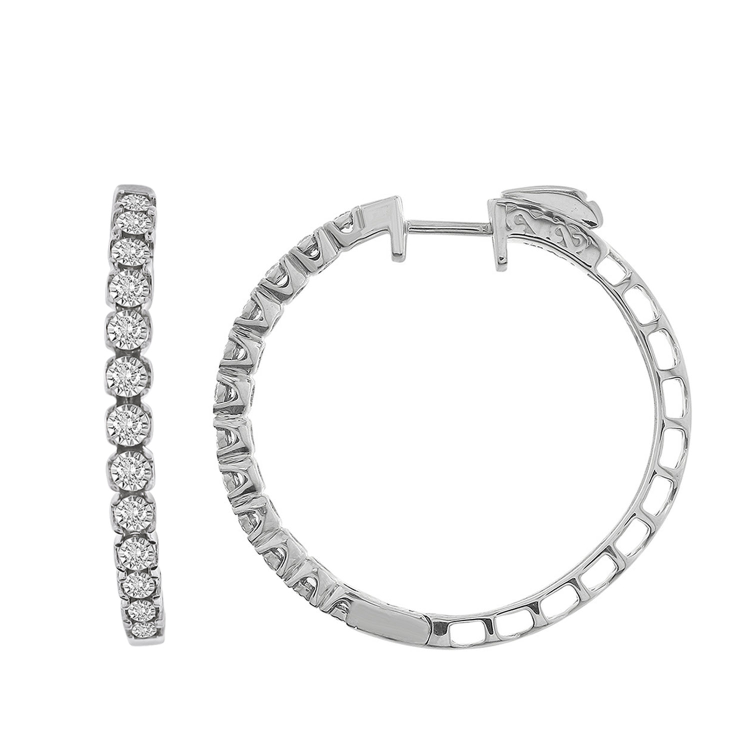 20933143_229445W-29892.jpg LADIES HOOP EARRINGS 1.00CT ROUND DIAMOND 10K WHITE GOLD - Image 1