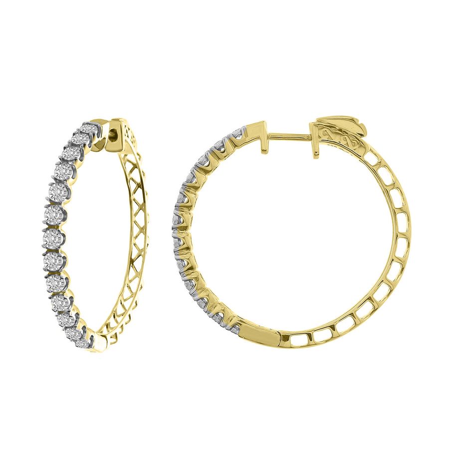 20933148_229445Y-29914.jpg LADIES HOOP EARRINGS 1.00CT ROUND DIAMOND 10K YELLOW GOLD - Image 1