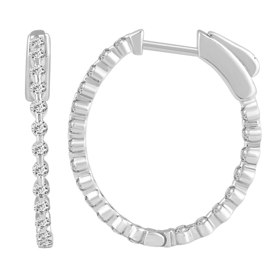 20933154_290570W-29931.jpg LADIES HOOP EARRINGS 1.00CT ROUND DIAMOND 14K WHITE GOLD - Image 1