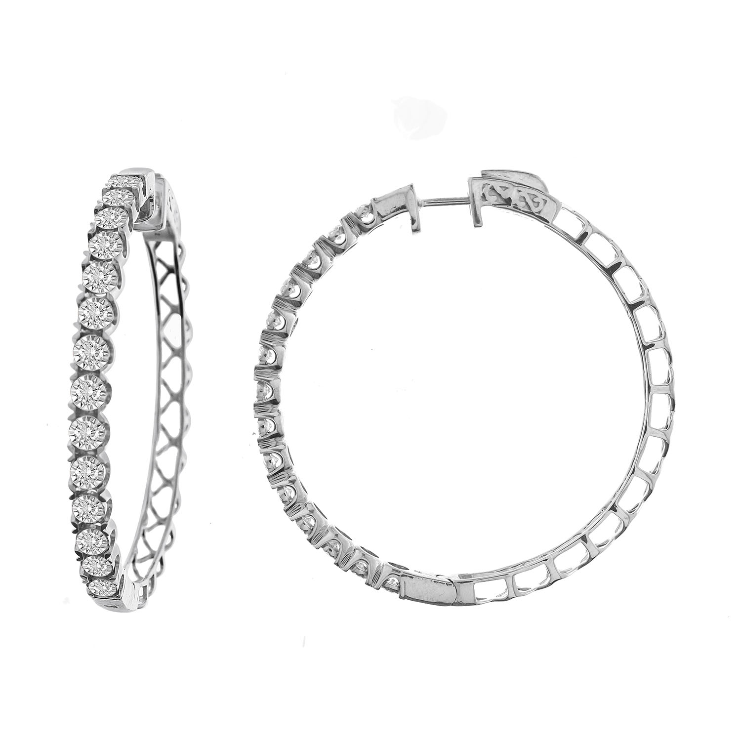 20933156_218856W-29963.jpg LADIES HOOP EARRINGS 1.50CT ROUND DIAMOND 10K WHITE GOLD - Image 1