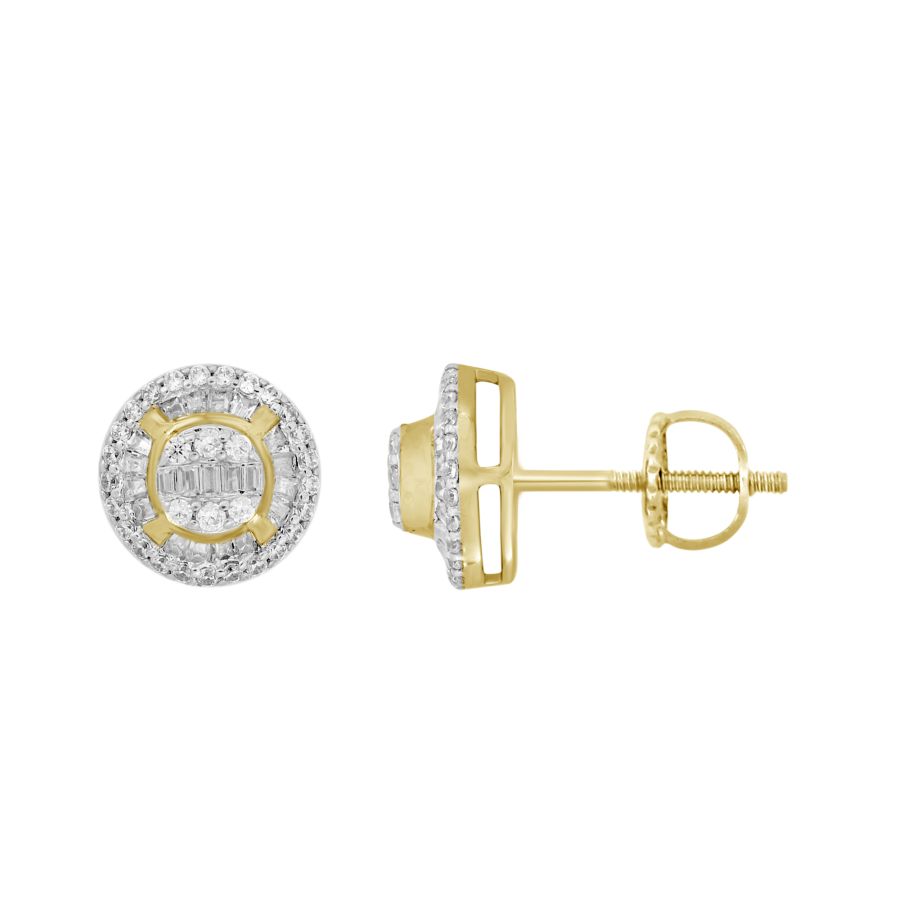 20933966_297614Y-34493.jpg LADIES STUD EARRINGS 0.50CT ROUND/BAGUETTE DIAMOND 10K YELLOW GOLD - Image 1
