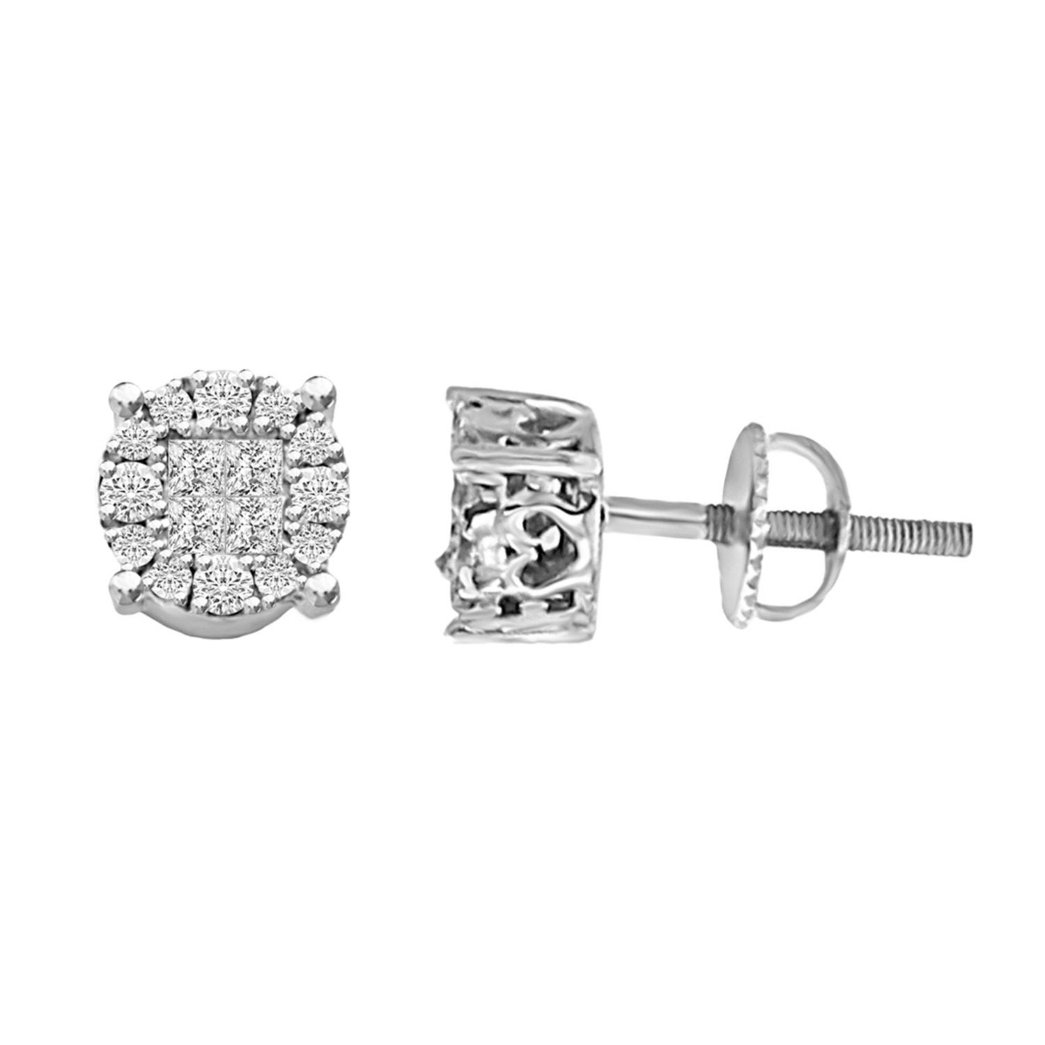 20933972_70022W-34497.jpg LADIES STUD EARRINGS 0.50CT ROUND/PRINCESS DIAMOND 14K WHITE GOLD - Image 1