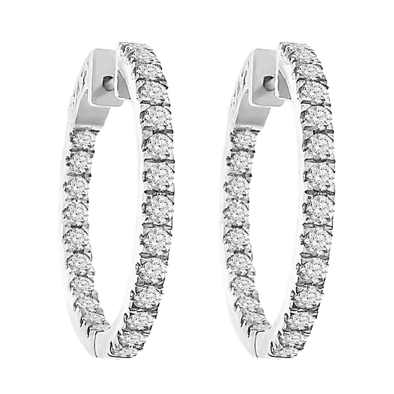20934026_78159W-A-34578.jpg LADIES HOOPS EARRINGS 2.00CT ROUND DIAMOND 14K WHITE GOLD - Image 1