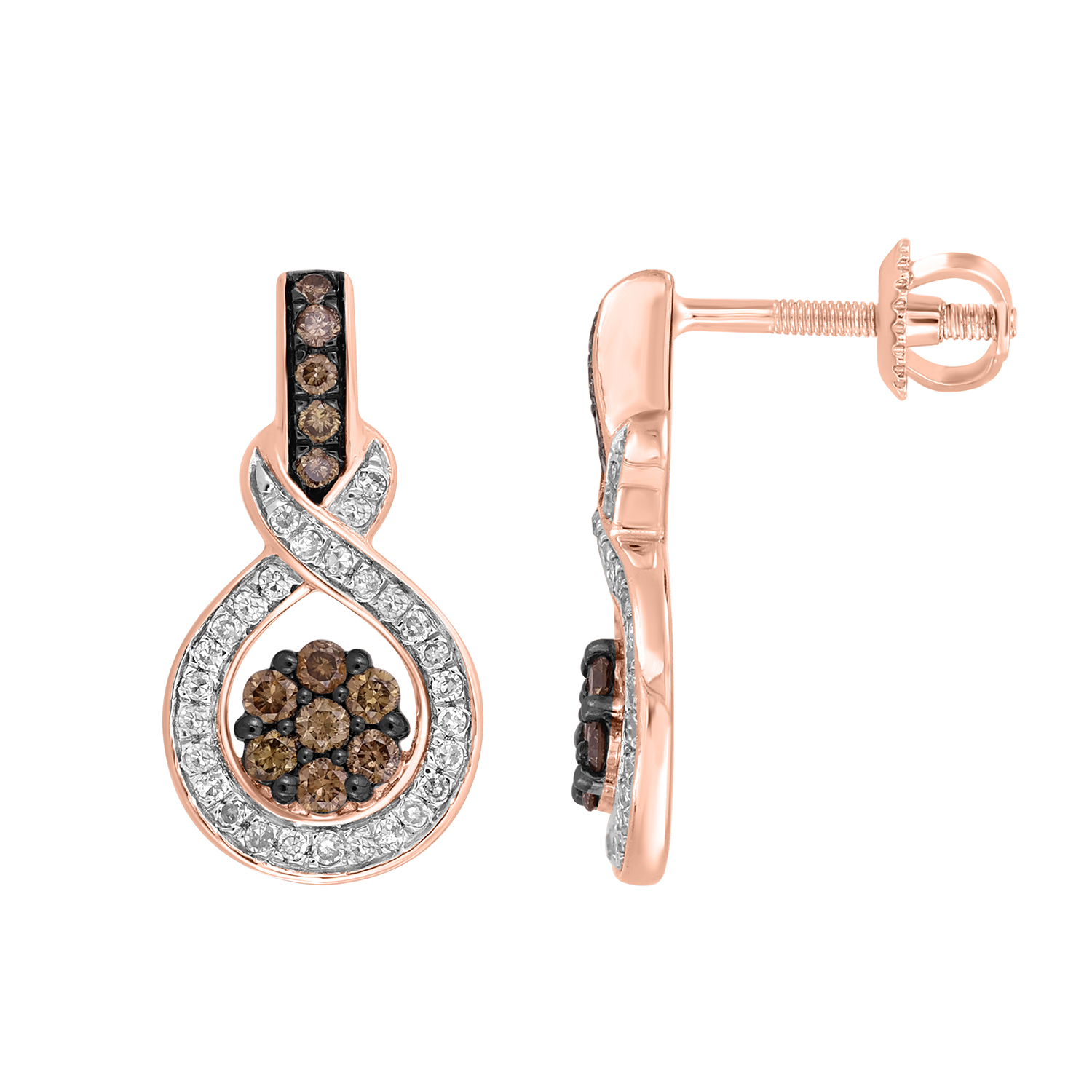 20934368_205343R-A-36197.jpg LADIES EARRINGS 0.50CT ROUND/DARK BROWN DIAMOND 14K ROSE GOLD - Image 1