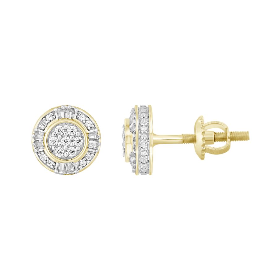 20934721_297674Y-43967.jpg MEN'S STUD EARRINGS 0.25CT ROUND/BAGUETTE DIAMOND 10K YELLOW GOLD - Image 1