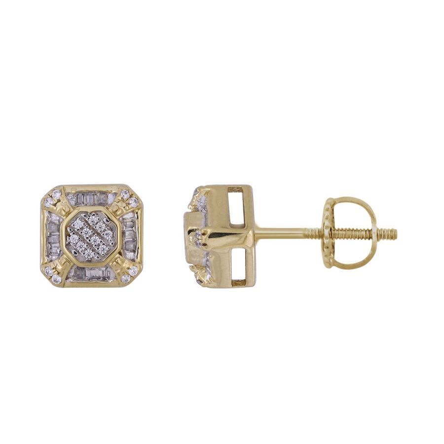 20934726_297677Y-43968.jpg LADIES STUD EARRINGS 0.20CT ROUND/BAGUETTE DIAMOND 10K YELLOW GOLD - Image 1