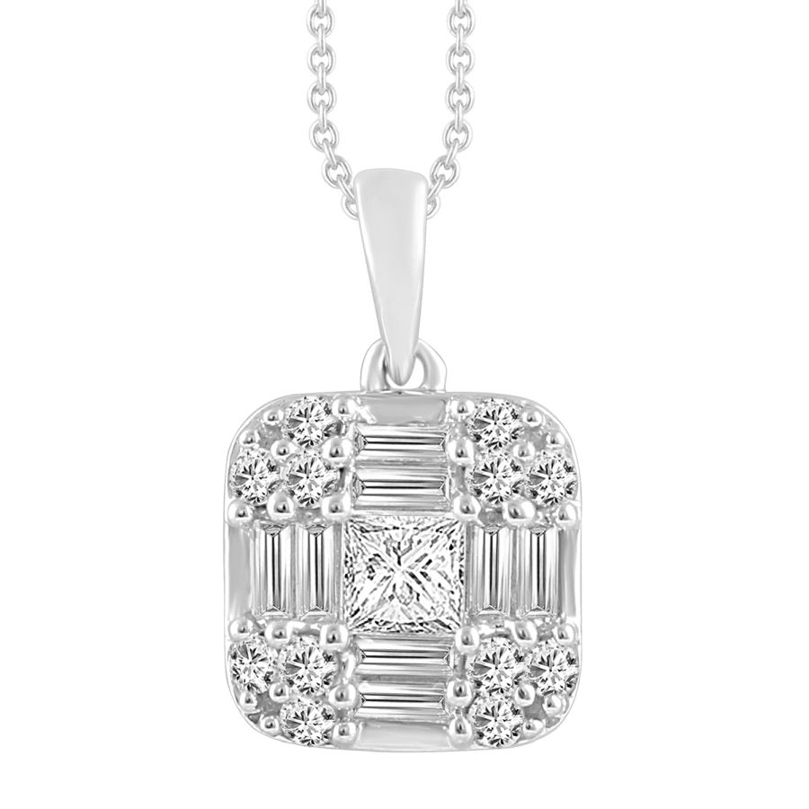20934748_299026W-44042.jpg LADIES PENDANT WITH CHAIN 0.50CT ROUND/PRINCESS/BAGUETTE DIAMOND 14K WHITE GOLD - Image 1